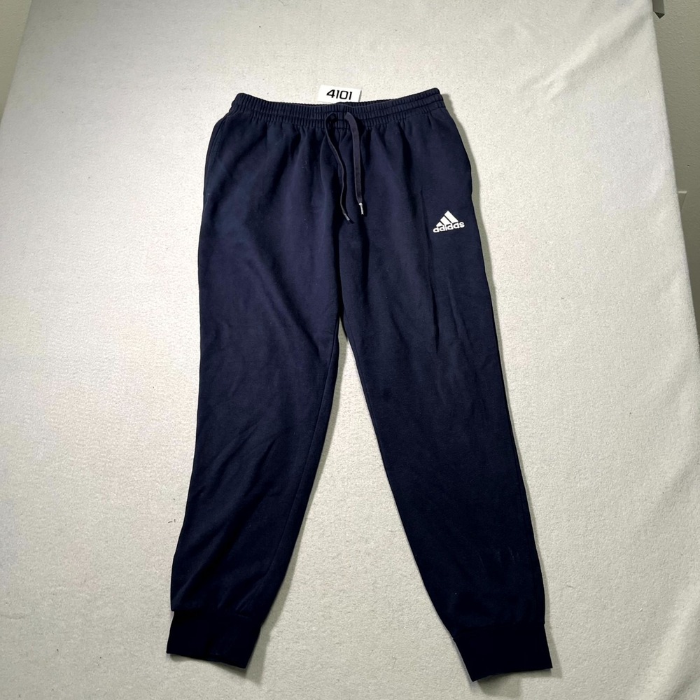Adidas Jogger Pants Mens Large Navy Blue Fleece Lined Tapered Leg Drawstring